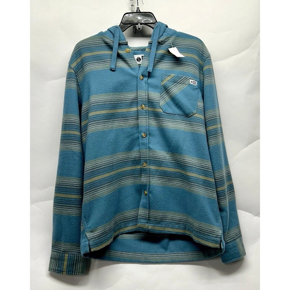 Salty Crew Men's Small Steel Blue Outback Hooded Flannel (R1)
